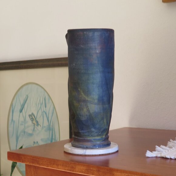 Raku Flatten Vase, Signed - Picture 3 of 7
